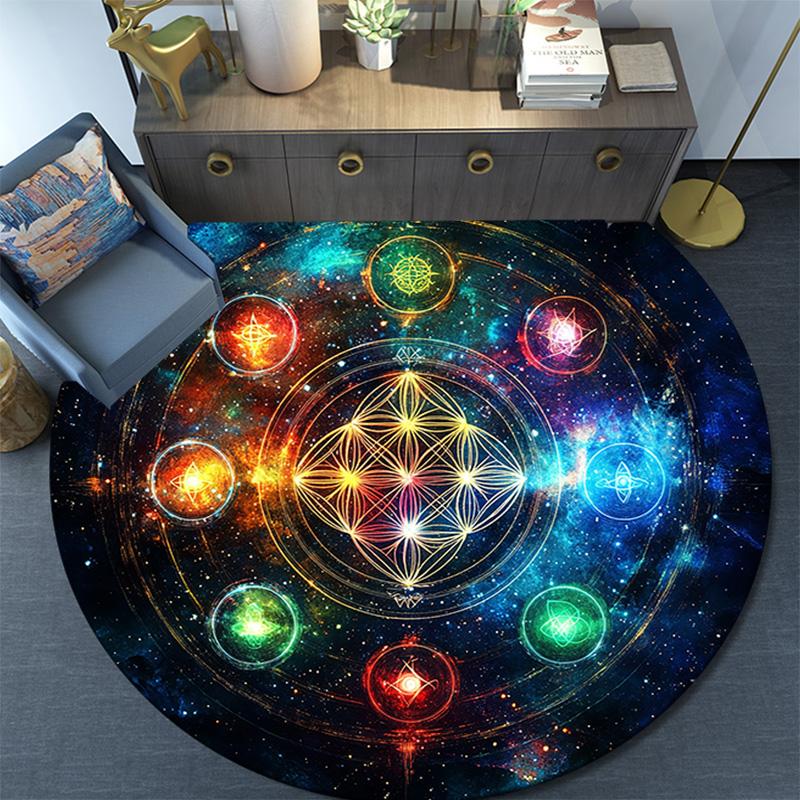 Chakra Round Area Rug,Carpet Rug for Living Room Bedroom Sofa Playroom Decor,Non-slip Floor Mat
