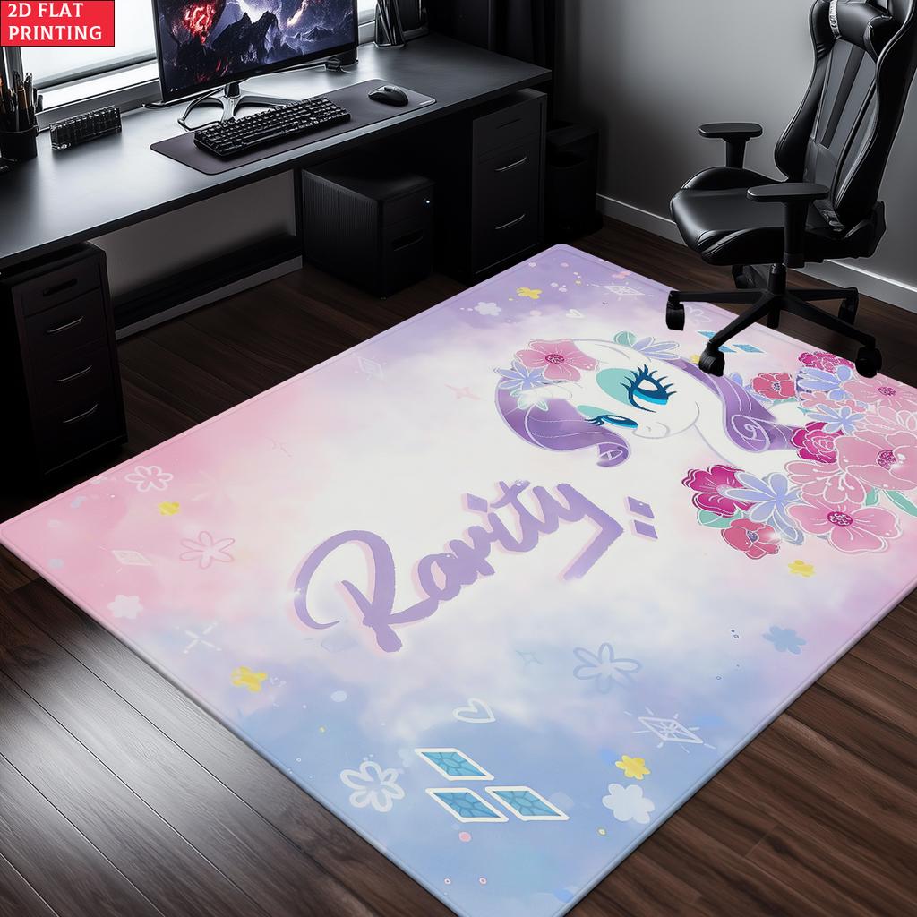 Cute Cartoon Pony Area Rug,Starry Gradient Theme Non-slip Floor Mat,Decorative Carpet for Kids Room Bedroom,Washable Home Gift