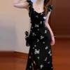 Xiaofei Sleeve Black Butterfly Suspender Dress Women's Summer French Temperament Beautiful Waist Length