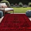 Extra Large Mat Non Slip Backing Machine Washable Vintage Bohemian Red Black Geometric Plush Floor Mat Living Room Bedroom