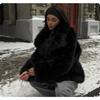 European and American style pure black imitation fur short coat women's autumn and winter large lapel high waist loose fluffy fox fur coat