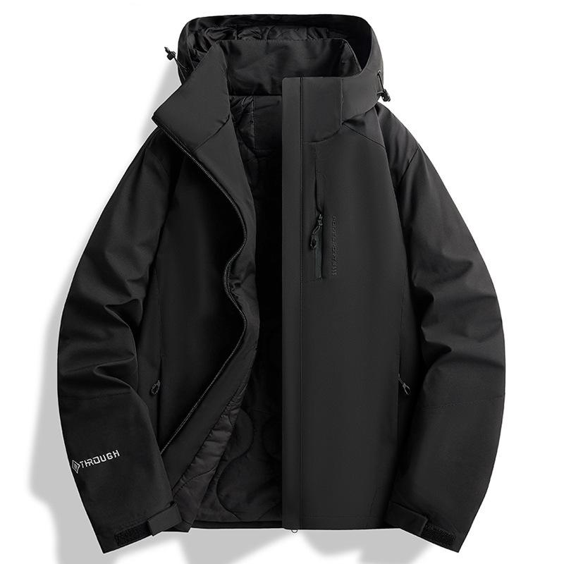 Unisex HJCAMEL Camel Outdoor Windbreaker: Spring & Autumn Waterproof, Windproof, Warm Cotton Jacket for Middle-Aged & Elderly Hiking Enthusiasts.