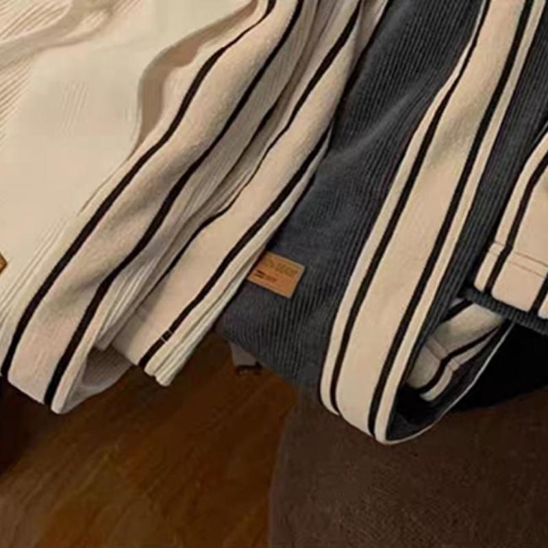 Autumn Fashion Casual Striped Corduroy Sweatpants Women High Waist Drawstring Wide Leg Trousers Korean Y2K Chic All-Match Straight Pants