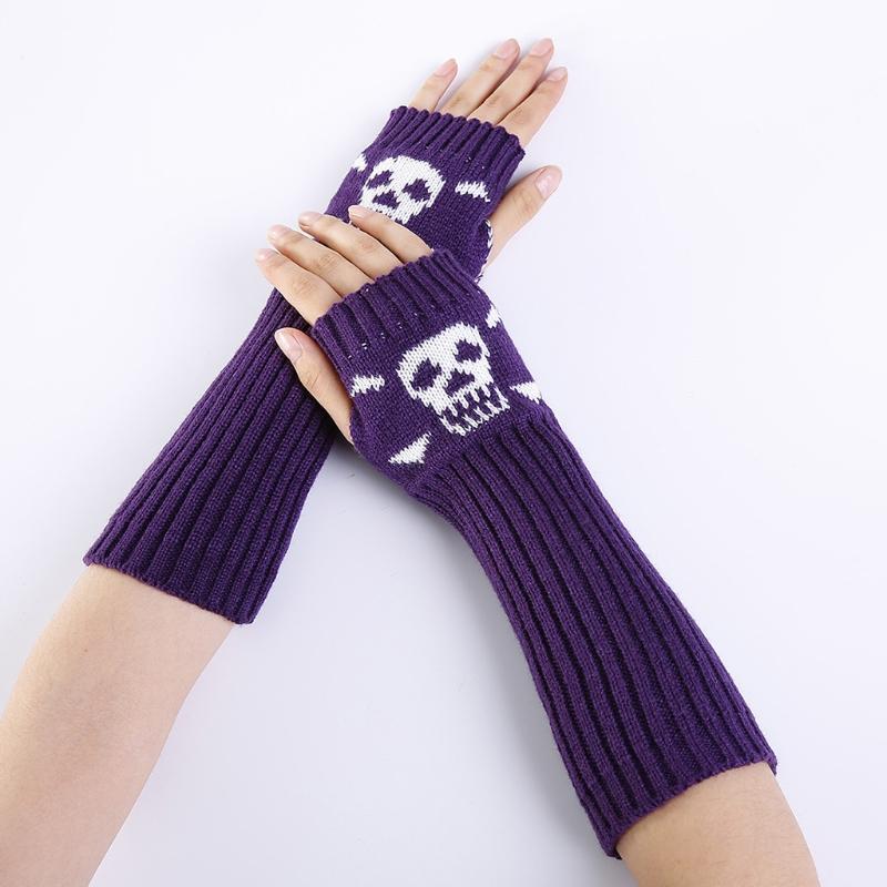 Winter Warme Fäustlinge Strick Fingerlose Armstulpen Warme Fahr-Armstulpen Totenkopf Dehnbar Weiche Handschuhe Halloween Kostüm