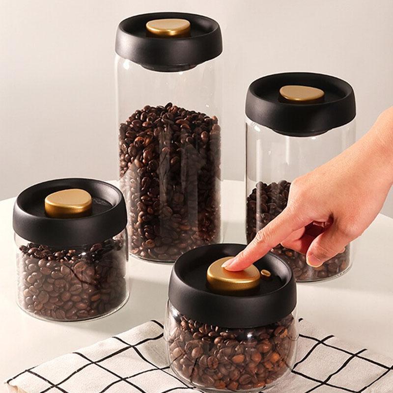 Coffee Beans Vacuum Sealed Jar Transparent Glass Food Storage Jar Household Moisture-proof Airtight Container Coffee Storage