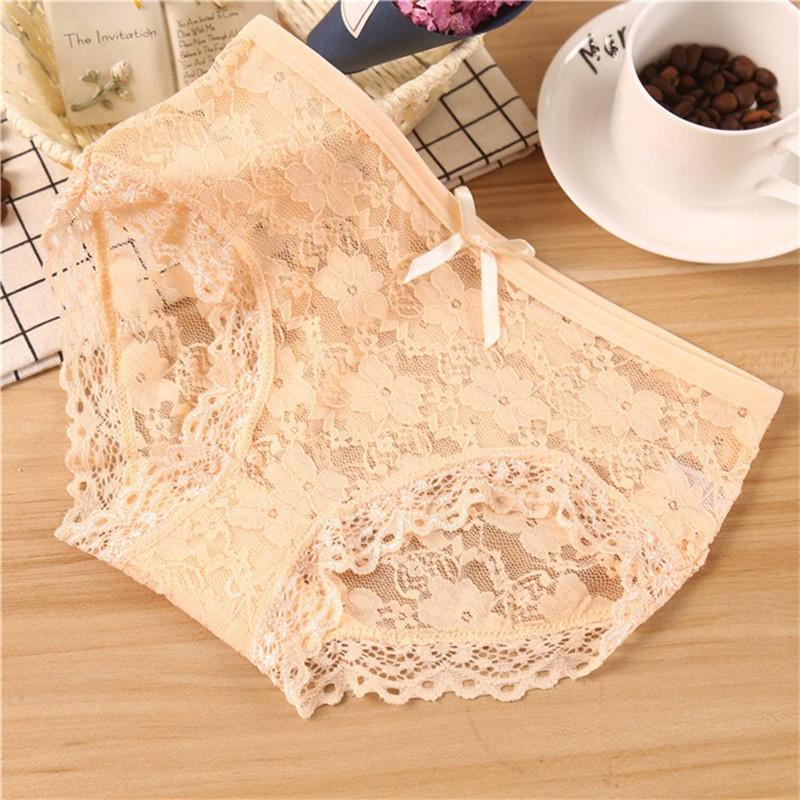 Ladies Sexy Underwear Lace Breathable Briefs Panties Breathable Lace Trim Mesh Briefs