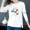 Women's 100% Cotton Long-Sleeve Printed Split T-Shirt, Round Neck, Loose Fit for Spring and Summer