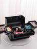 Professional Large Makeup Train Case 4 Trays Cosmetic Cases, Large Makeup Storage Organizer Box with Lock Aluminum Frame
