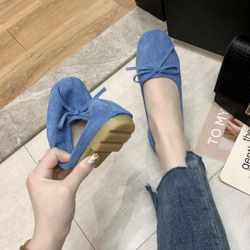 Fashion Shoes for Women Kawaii with Bow Green Ballet Cute Round Toe Woman Footwear E Non Slip Comfortable and Elegant Trend Lastest Shoe