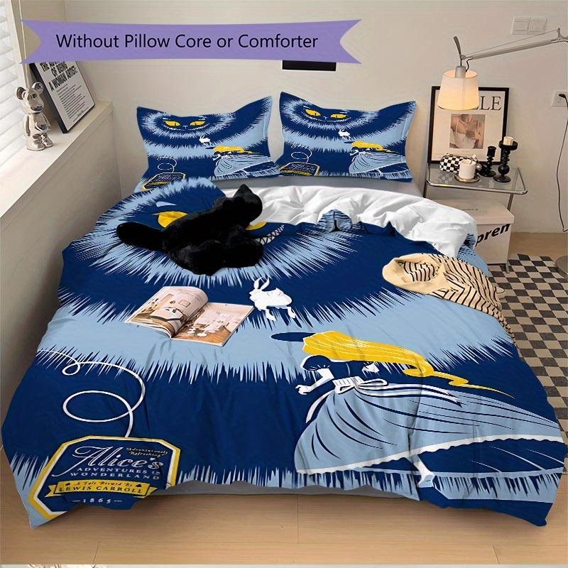 3pcs Alice Wonderland 1 Cover+2 Pillowcases, Pillow Inserts Not Included, Machine Washable, All-Season Use, Teen and Adult Rooms125