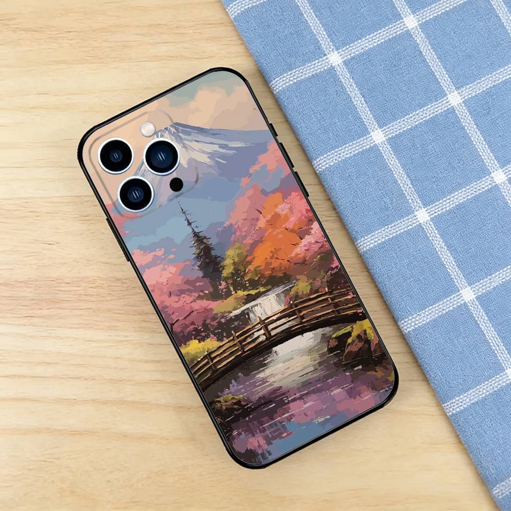 Japanese Mount Fuji Case For iPhone 17 16 15 14 13 12 11 Pro Plus Air Max Mini E Soft Silicone Cover