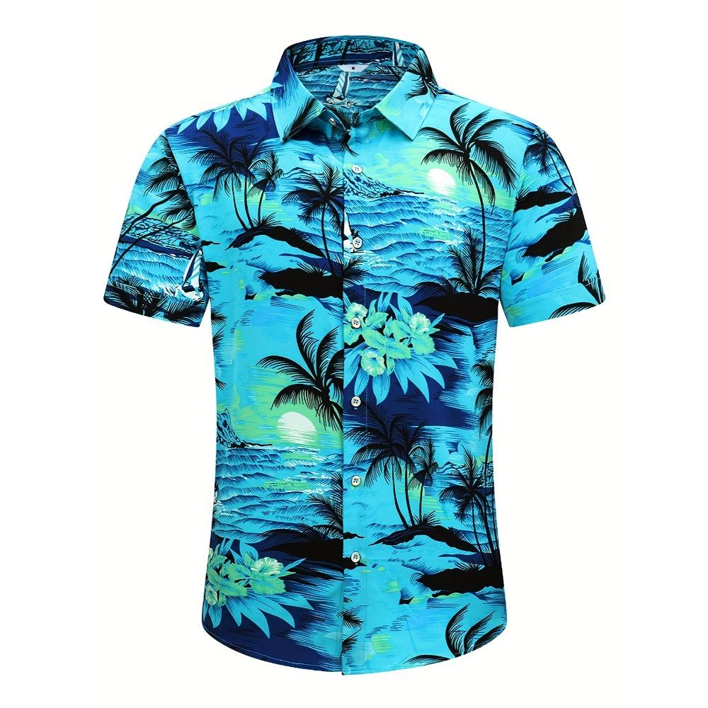 Fashion Men's Shirt Casual Hawaiian Shirt 3D Printed Tops Summer NewHawaiian Palm Leaf Print Lapel Button Short Sleeve Shirt