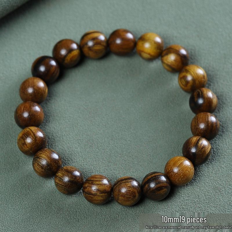 Tiger Stripe Qinan Agarwood Prayer Beads Bracelet - Natural Fragrance, Original Wood Wenwan Buddhist String Beads.