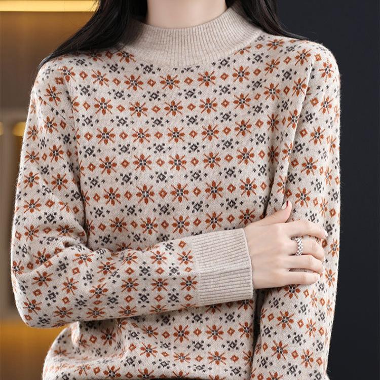 Svetr s polovičním rolákem Dámský Podzimní a zimní Květinový Ležérní Pletený svetr Top Módní Volný Nadměrný Pulovr