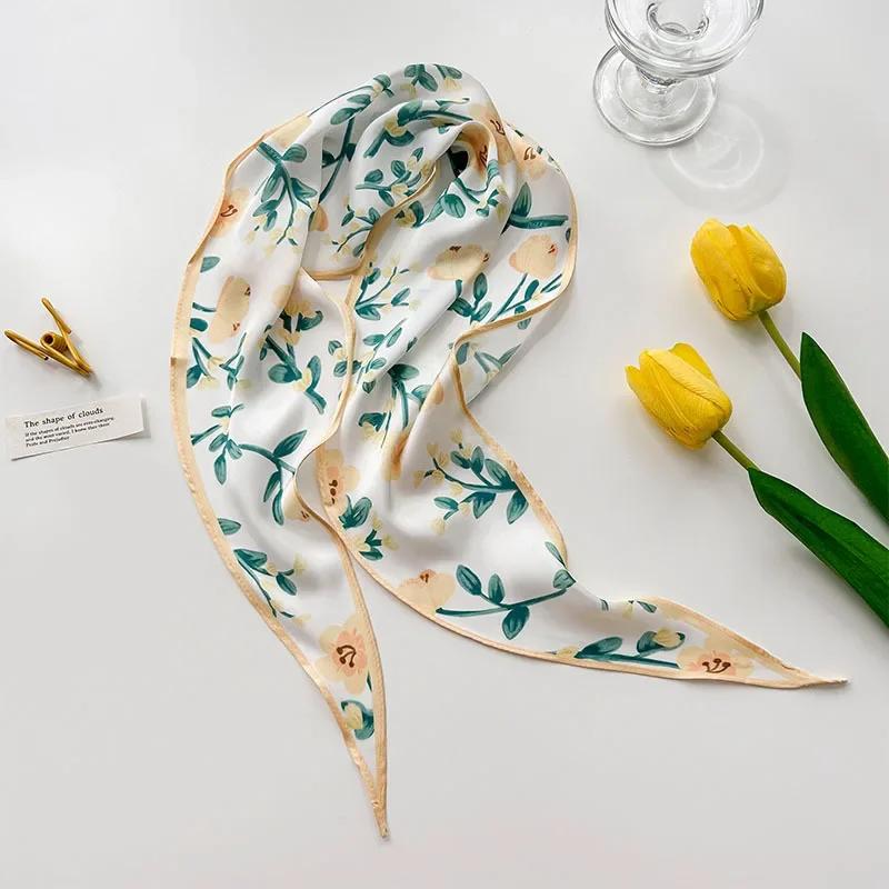 Fashion Silk Satin Scarf Women Long Headband Cute Neckerchief Flora Print Hair Tie Scarfs For Ladies Skinny Hairband Bag Scarves