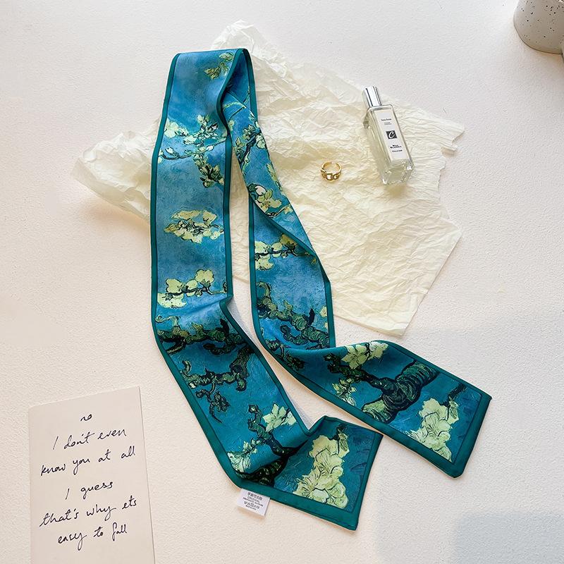 Cashew flower silk scarf, double-sided printed headband, ins decoration, versatile triangle scarf accessories