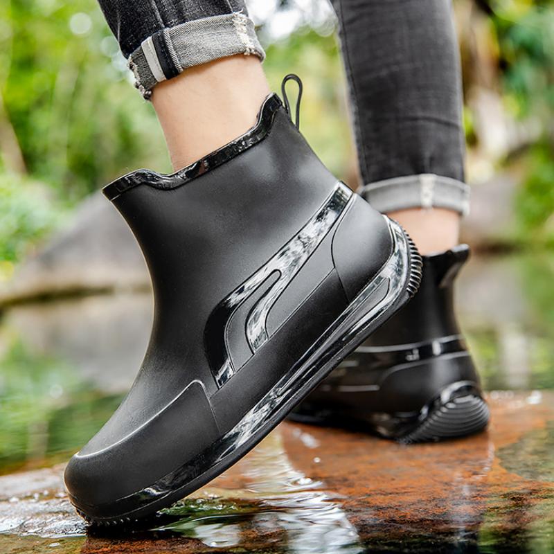 Botas de Lluvia para Adultos Botas de Lluvia de Media Caña para Hombre Zapatos para Agua de Caña Baja Botas de Agua Modernas Antideslizantes Impermeables de PVC con Suela Gruesa Resistentes al Desgaste