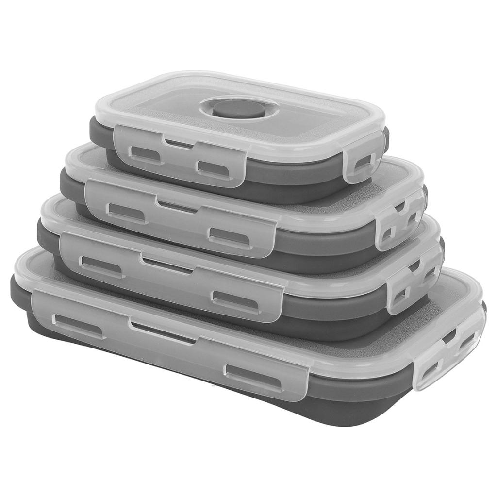 Zestaw 4 Silikonowych Składanych Pojemników Na Żywność Pokrywami 3345