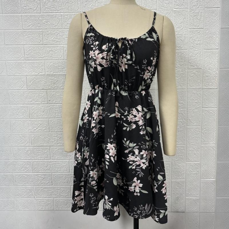 GMXIA Summer Women's Elegant Sleeveless Dress Sheath Printed Elastic Waist Halter Short Dresses