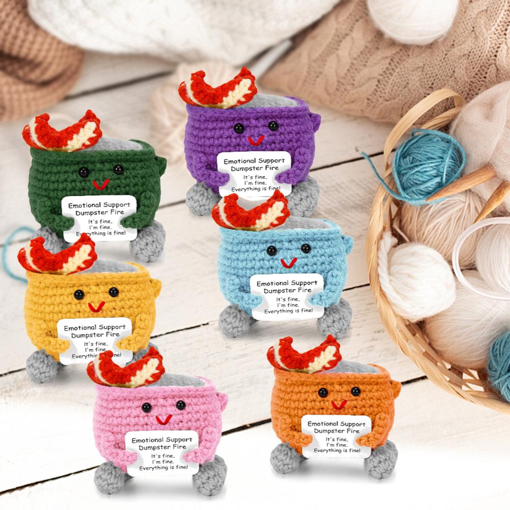 Emotional Support Dumpster Fire with Encouraging Card Positive Crochet Dumpster Fire Cute Office and Home Decoration Gifts