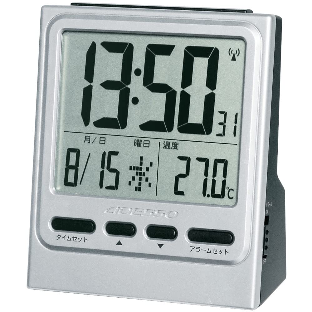 ADESSO NA-921 Цифровой радиоуправляемый будильник с большим экраном, серебристый