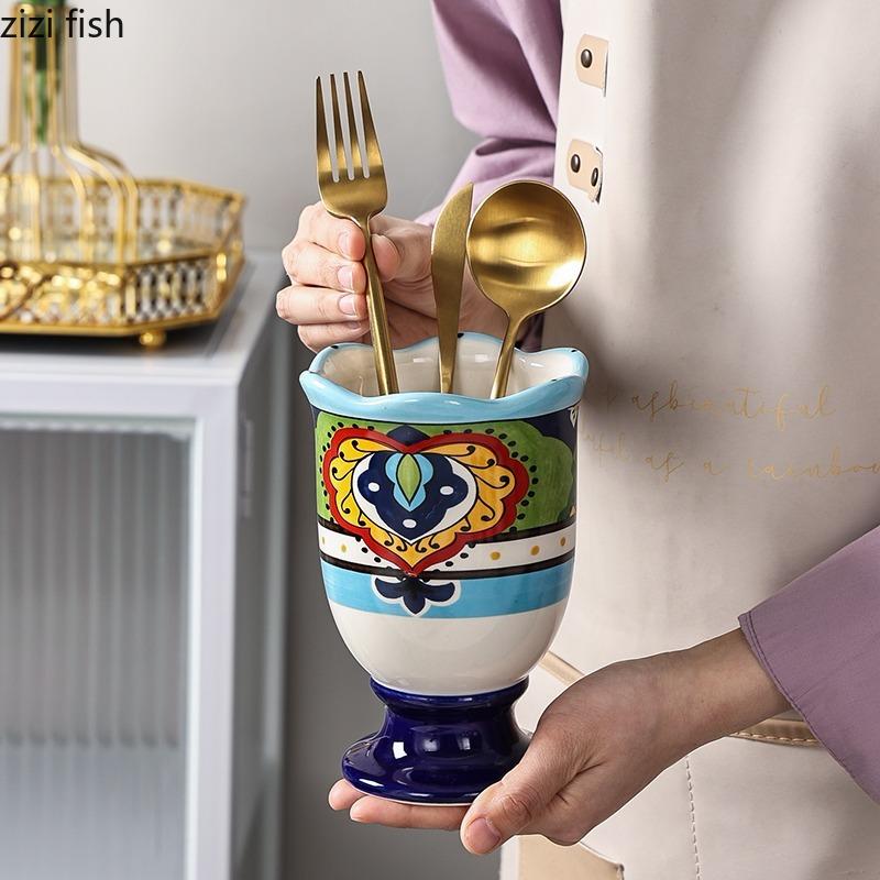 Ceramic Chopsticks Holder Chopstick Cage Home Kitchen Shelf Cutlery Storage Box Storage Rack Chopsticks Organizer Storage Bottle