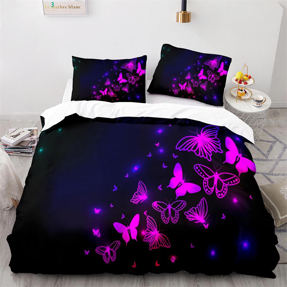 Butterfly Duvet Cover Set Blue Purple Wild Animals Bedding Set King Queen Size for Kids Girls Women Polyester Comforter Cover