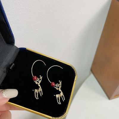 Christmas Cute Reindeer Earrings: Korean Design Red Pearl Stud & Hoop Earrings for Women