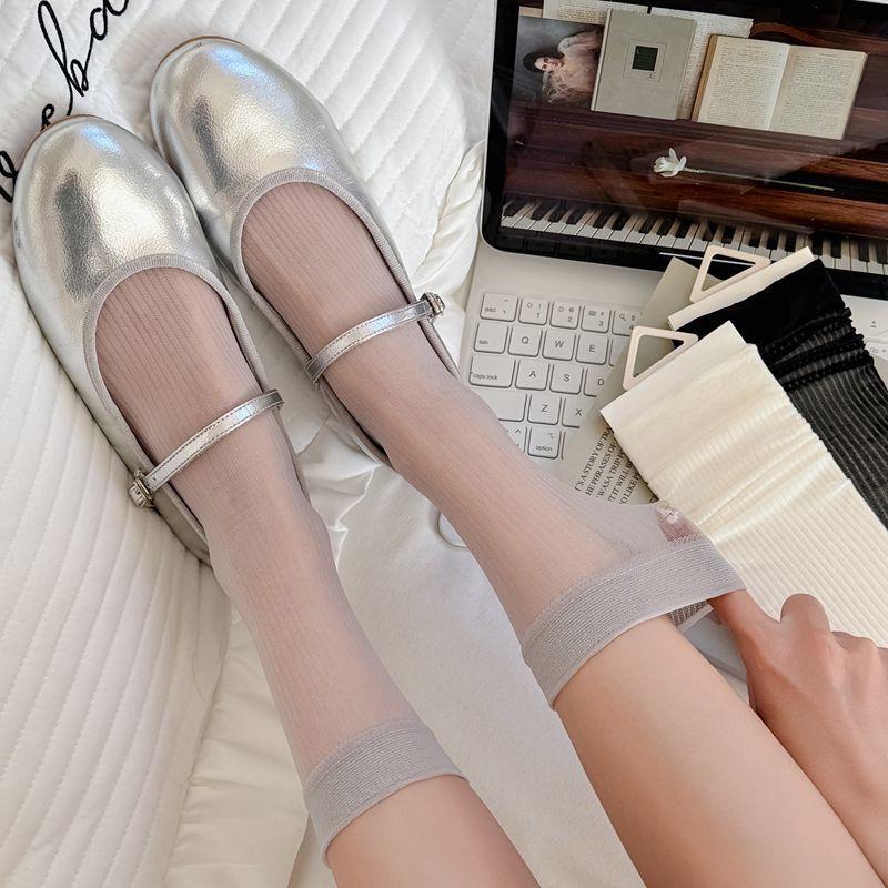Ballet-style Thigh-high Stockings for Women in Summer, Lightweight, Transparent Glass Fiber Stockings, Breathable, Layered Stockings, Short Socks