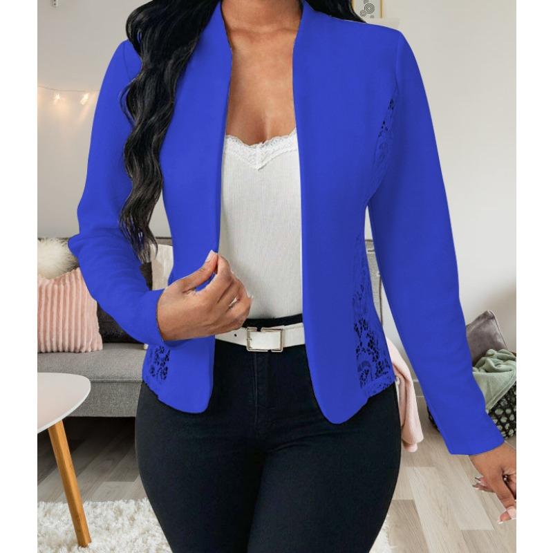 Women S Elegant Lace Splicing Slim Fit Long Sleeve Blazer Cardigan