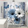 1pc blue white daisies butterflies shower curtain polyester-   With Hooks Waterproof Mildew Proof Easy Install Washable