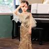 2025 Autumn Gold Sequined Fishtail Dress for Girls - Birthday Party & Performance Outfit