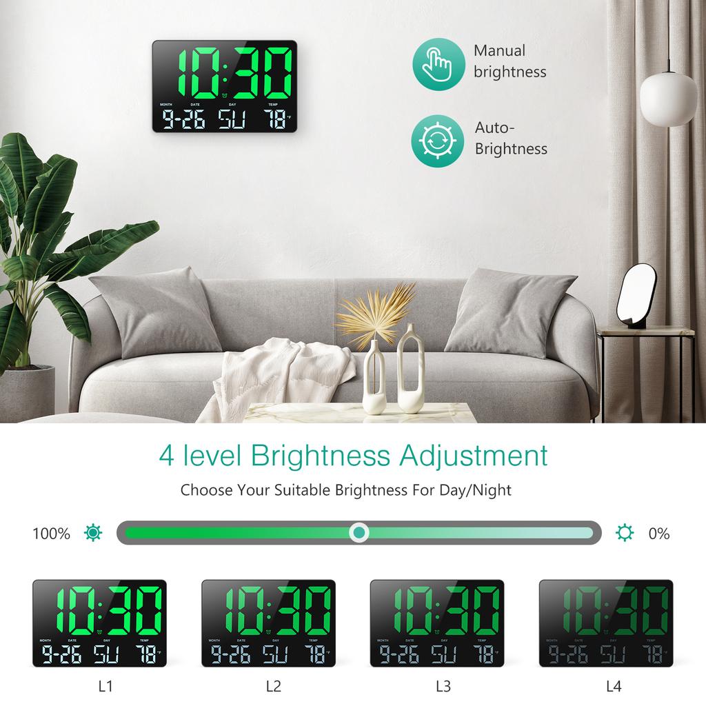 ORIA 11.5" Large Digital Wall Clock USB Powered Time Calendar 12/24H Time/Day/Month/Temp Display Electronic LED Alarm Clock