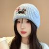 New Japanese Style Warm Cute Little Dog Embroidery Knitted Hat Women Makes Face Look Small Autumn And Winter Beanie Cap