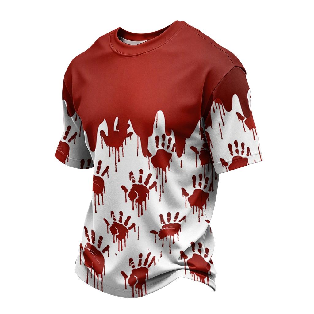 Men's Casual Quick-Dry Breathable Mesh Short Sleeve T-Shirt Lightweight Round Neck Top Halloween Print Design Suitable for Outdoor Activities
