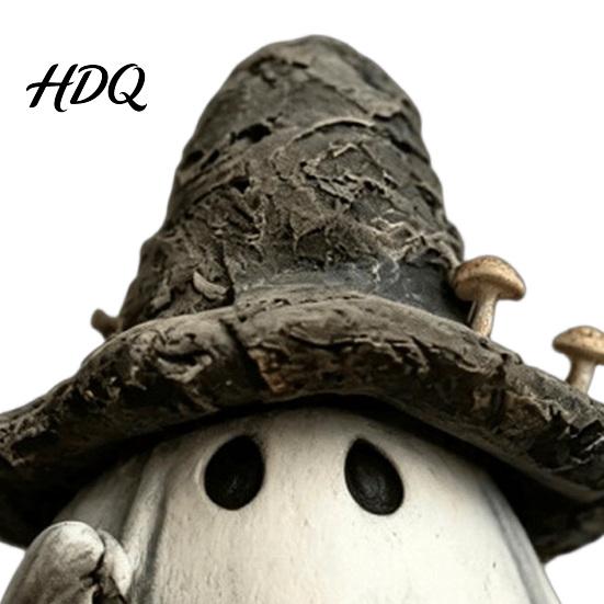 Decorative Lantern for Haunted House Halloween Ghost Wizard Hat Resin Figurine with LED Lantern Vintage Witch Collectible Gothic Home Ornaments