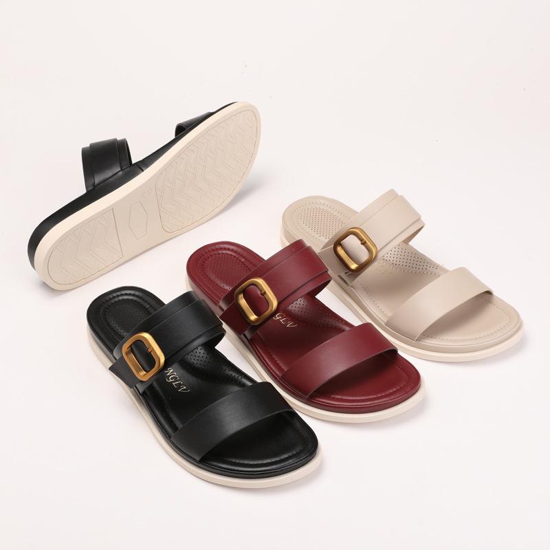 Women's Summer Soft-soled Anti-slip Beach Shoes Fashionable One-shoulder Flip-flops for Vacation