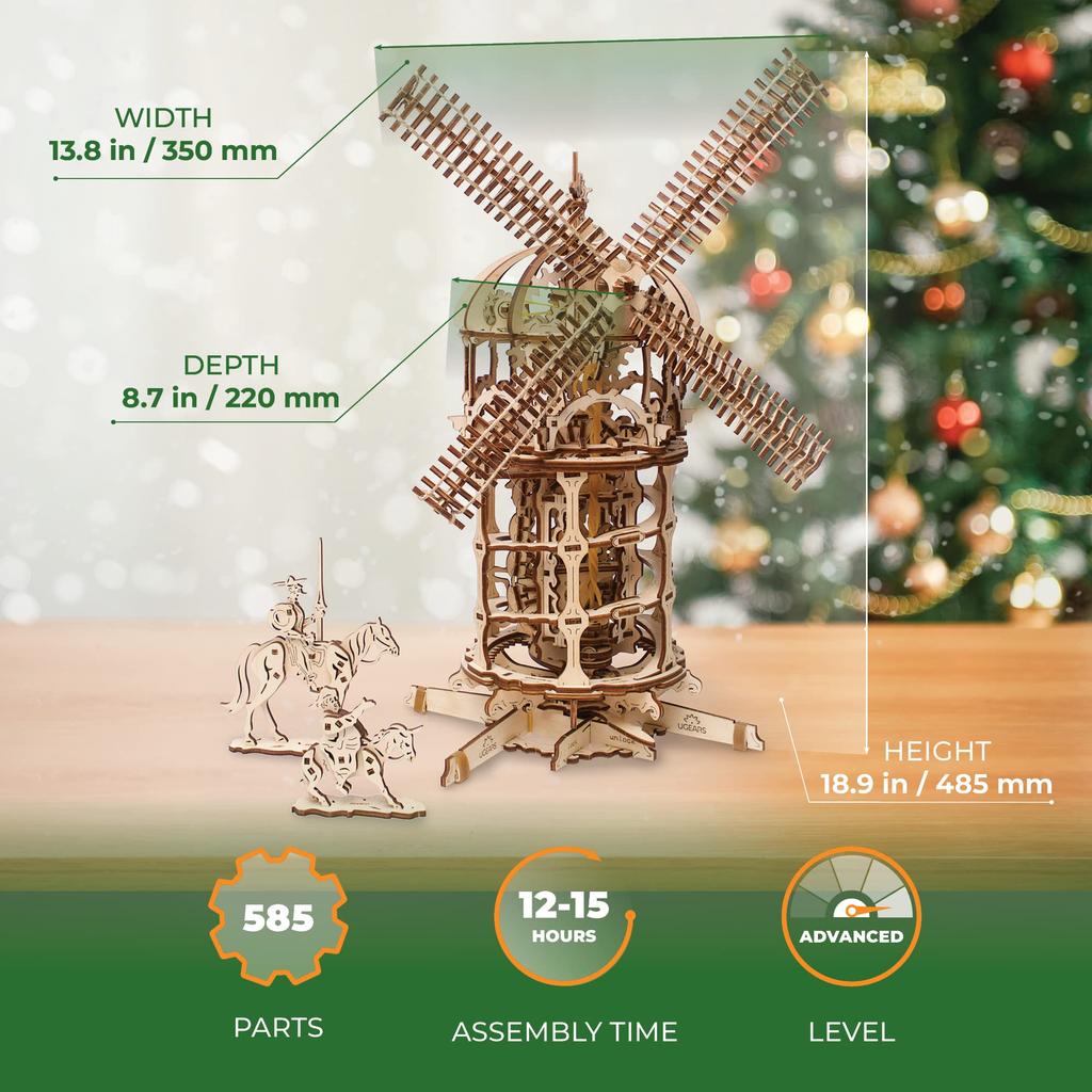 Ugears Windmill Wooden Puzzle, Craft Model, No Glue or Tools Required, Adult Men, 70056, Assembly Instructions Included