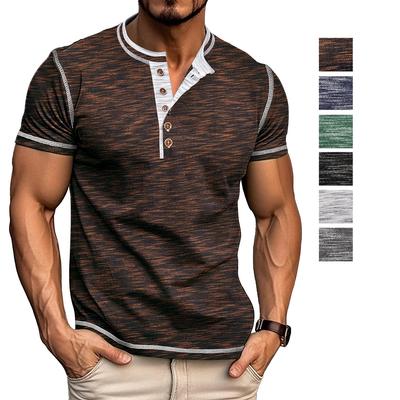 Herren Henley Shirts Color Blocked Kurzarm Rundhals Knopf Übergröße Lässig Täglich Sommer Herrenbekleidung Tops
