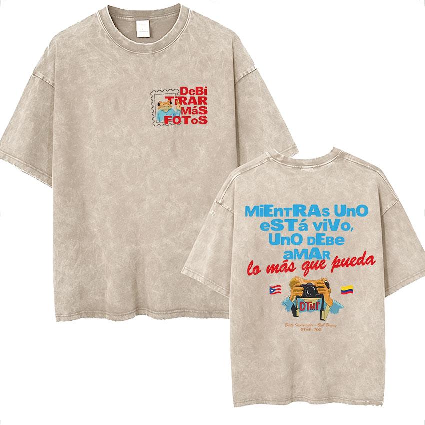 Rolig Debi Tirar Mas Fotos DTMF Vintage Tvättad T-shirt Bad Bunny Album 2026 Merch T-shirts Herr Dam Harajuku Överdimensionerad T-shirt