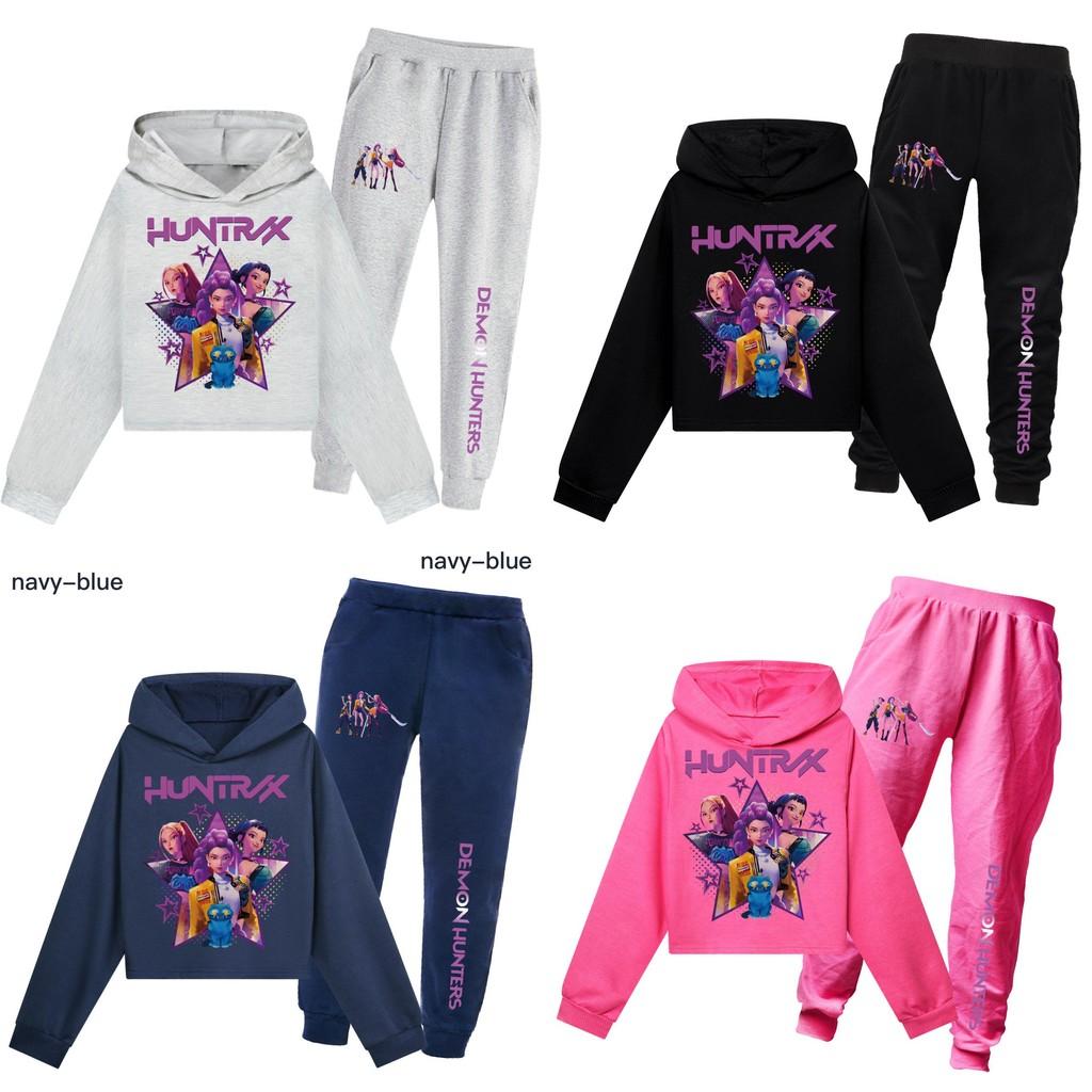 Kpop Demon Hunters Pattern Children Hoodie And Pants Set With Cotton Fabric For Active Kids
