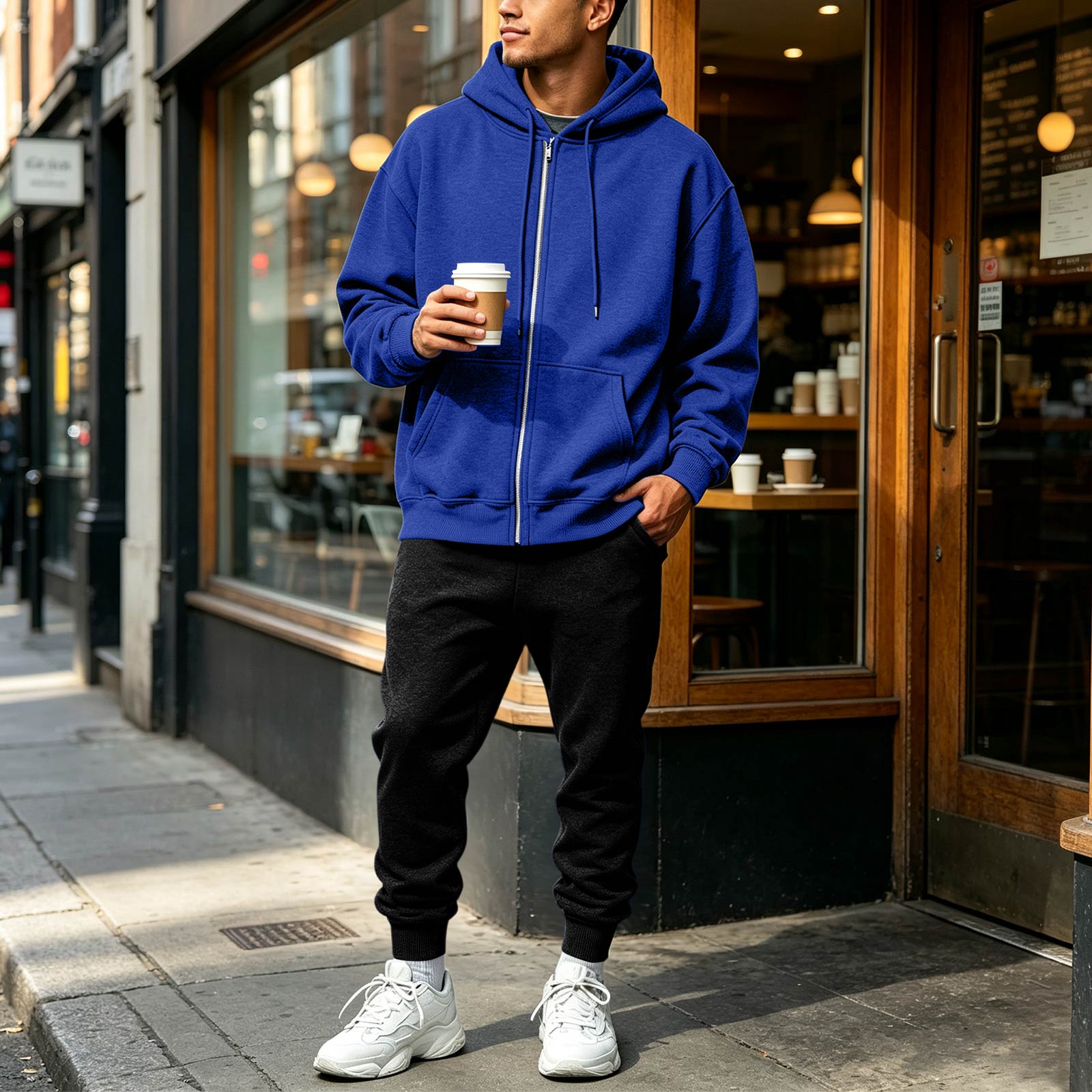 Men s Zip Up Lined Hoodie Sweatshirt 2 Piece Set Casual Sports Outfit L
