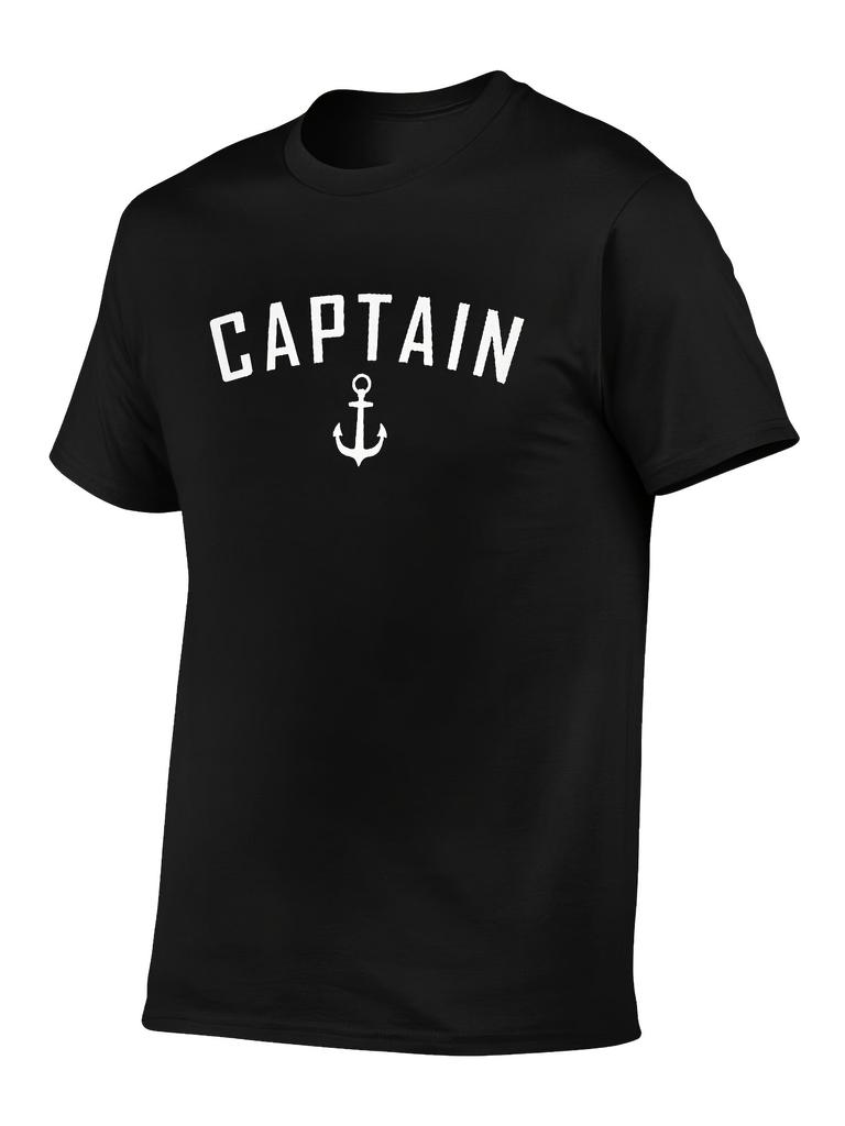 CAPTAIN And Anchor Print Men's Casual Cotton Daily Short Sleeve Crew Neck T-shirt, Summer Outdo