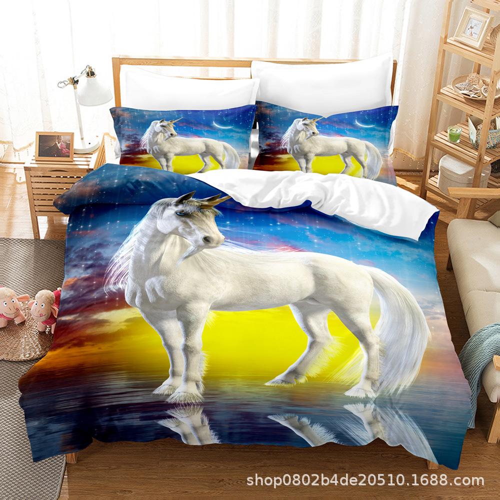 Digital Printing Three-Piece Home Textile Animal Series Bed Sheet Quilt Cover Can Be Ordered