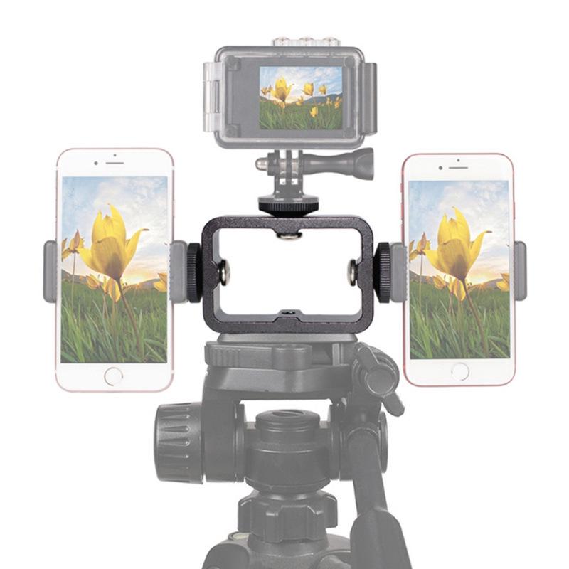 Multi-Angle Metal Base Tripod with Three Clip Heads for Mobile Phone Live Streaming