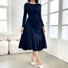 Women's Elegant Long Sleeve Round Neck Slim Fit Evening Dress for Formal Occasions