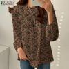 ZANZEA Women Casual Long Sleeve O-neck Loose Floral Blouse Tops