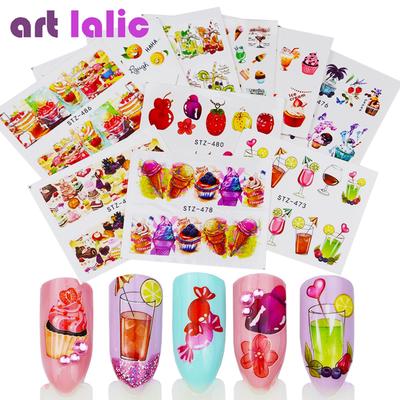 18 Blatt Wassertransfer-Aufkleber, gemischt, bunt, Obst, Kuchen, Süßigkeiten, Aufkleber, Wraps, Spitze, Nagelkunst, DIY-Dekor