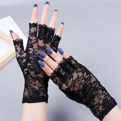 Sunscreen Half Finger Lace Gloves Summer Thin Breathable Elastic Black Sexy Elegant Wedding Outdoor Driving Riding