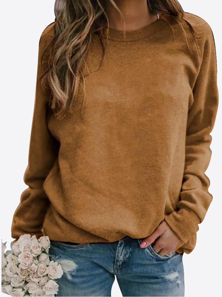 Solid Color Round Neck Printed Sweatshirt for Autumn & Winter - European & American Style